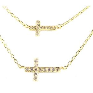 Double cross necklace faux diamond